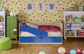 Детская кровать Бабочки. Синий