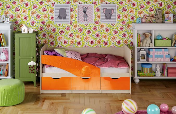 Детская кровать Бабочки. Оранжевый