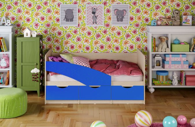 Детская кровать Бабочки (матовый). Синий