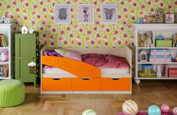 Детская кровать Бабочки (матовый) 1.8 м. Оранжевый