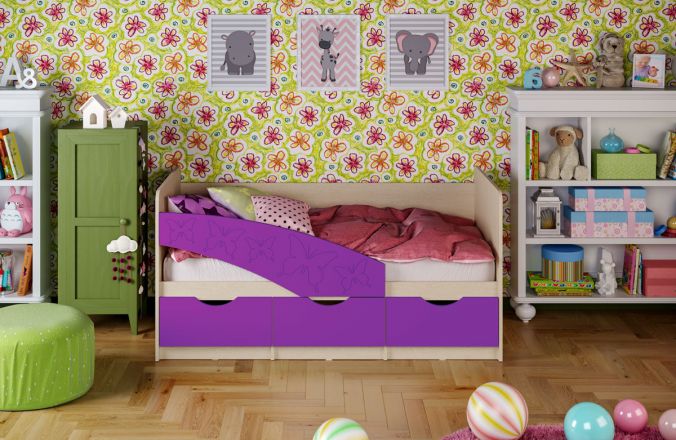 Детская кровать Бабочки. Фиолетовый