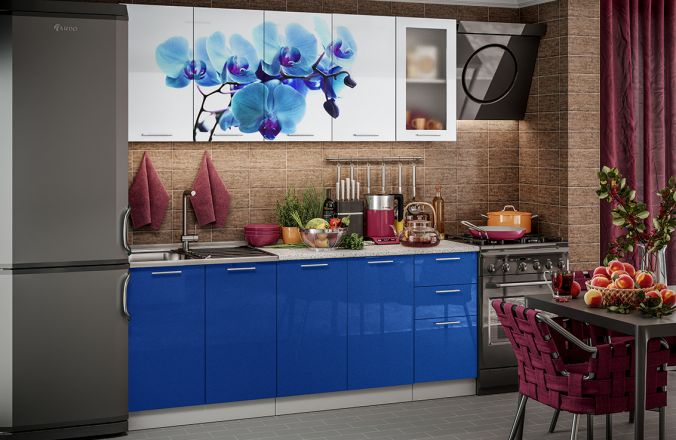Кухня фотопечать Орхидея синяя. Готовое решение 2,0